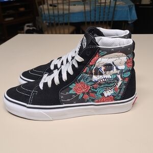 Vans SK8 Hi Skulls and Roses suede skateboard sneakers size 8
